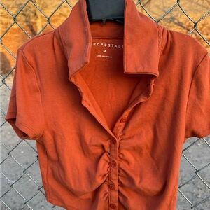 Aeropostale Women's Burnt Orange Button-Down Shirt